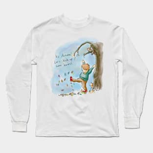 Boy Playing In Autumn Leaves Long Sleeve T-Shirt